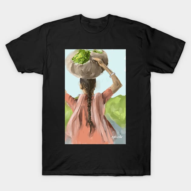 Punjabi village girl T-Shirt by sukhpalgrewal